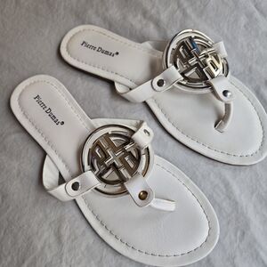 Pierre Dumas Limit 20 Thong Sandals 7  White with Silver Hardware